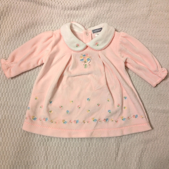 Vintage Carter's Sweet Daisy Collection 3m 2 piece Pink Velour set - Picture 2 of 9
